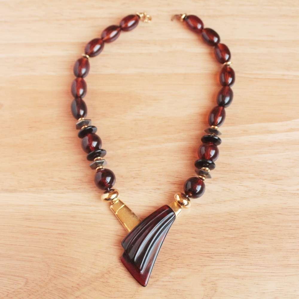 Art Deco Gold Tone Brown Acrylic Mid Century 1940's 1950's 1960's 1970's 1980's